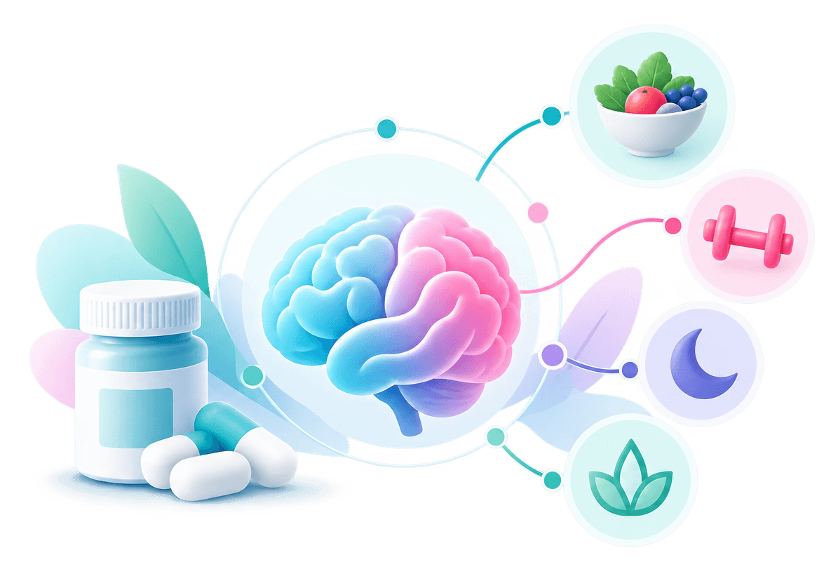 Antidepressant treatment supported by nutrition, exercise, sleep, and stress management