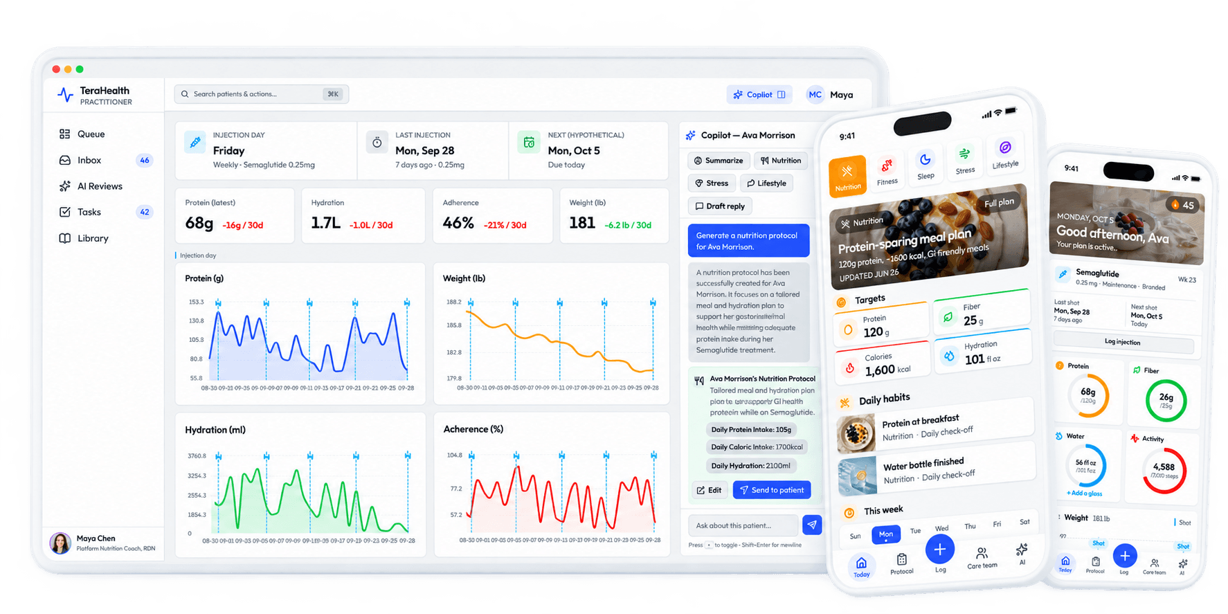 TeraPro practitioner protocol builder connected with the Tera patient experience